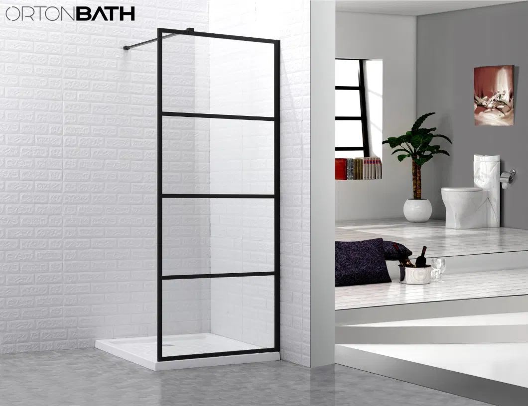 Ortonbath CE Certified Clear Transparent Framed Pivot Silver Thick Customizable Tempered Glass Bathroom Shower Enclosure with Support Frame and Aluminum Profile