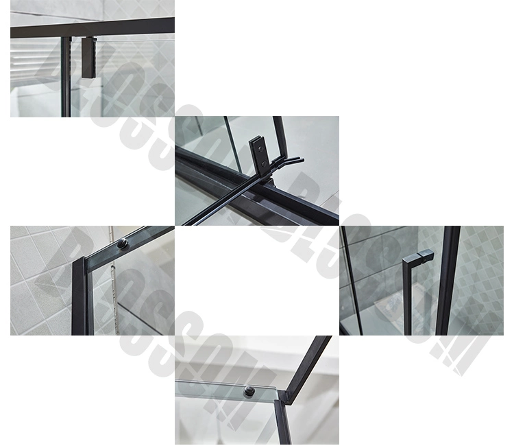 Bathroom Rectangle Pivot Glass Door Shower Enclosure in Black Frame