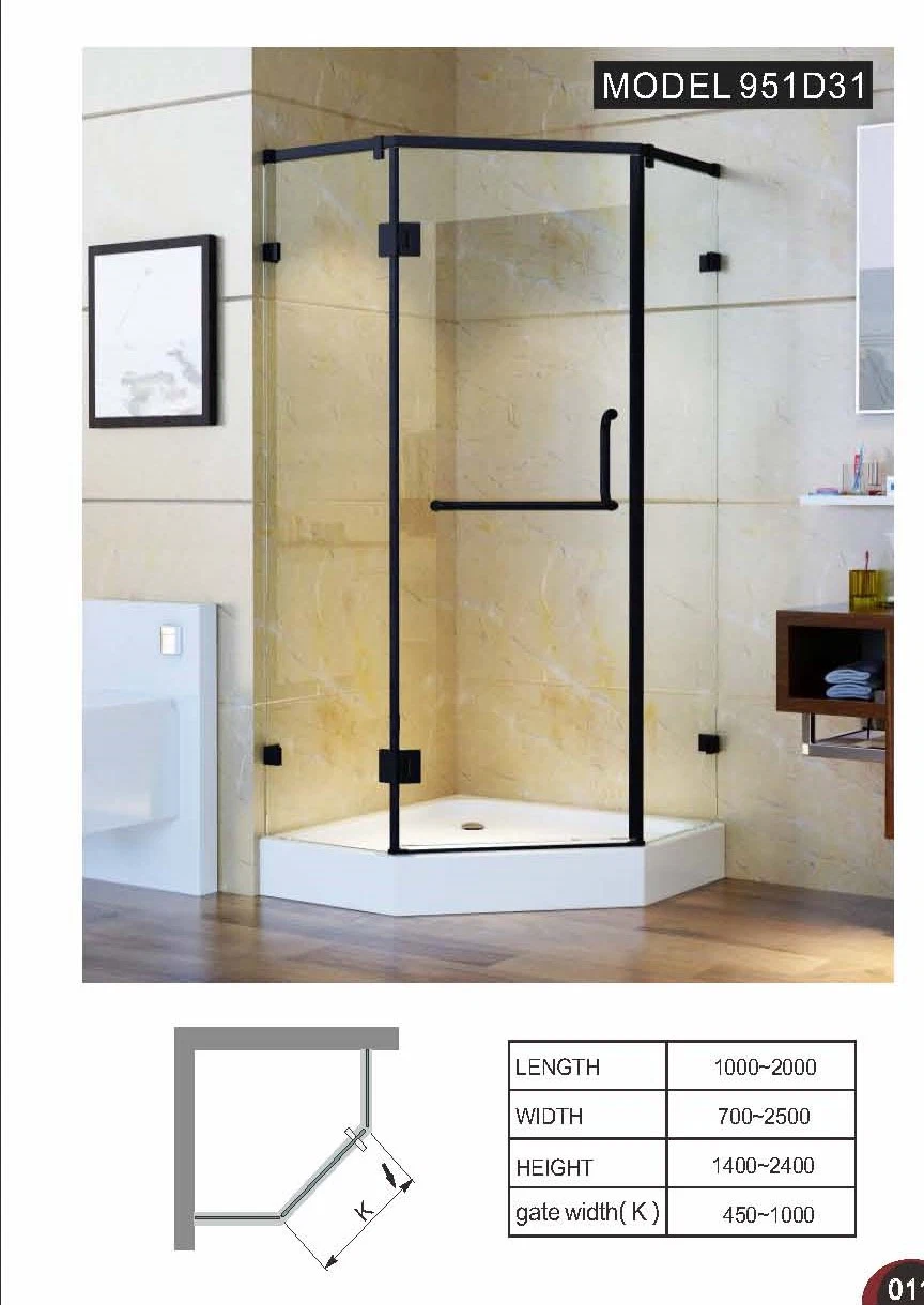 Brass Black Frame Brass Pivot Door Four Fixed Two Open Rectangle Shape Shower Enclosure 951d31