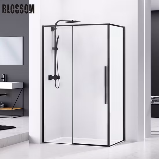 Bathroom Rectangle Pivot Glass Door Shower Enclosure in Black Frame
