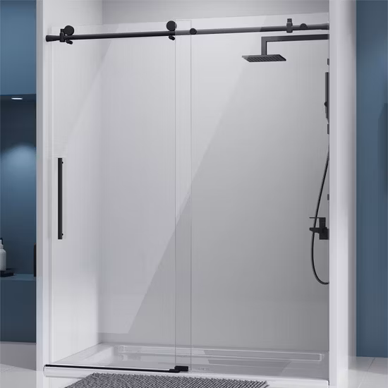Bypass Shower Door Frameless Brush Nickle 8mm Tempered Glass Double Sliding Door